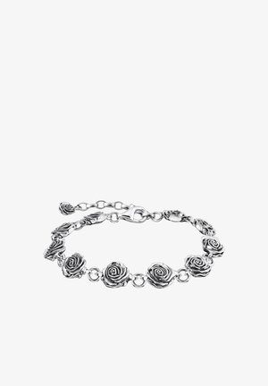 Armband aus Sterlingsilber mit Rosenmotiven, filigranen Details, einem Kettenglied-Design und einem Karabinerverschluss für sicheren Halt.