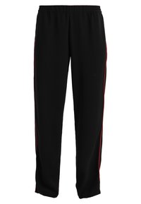 Svarta sweatpants med elastisk midja, med röda sidostripes. Tillverkade av ett mjukt tyg, de har en avslappnad passform och raka ben.