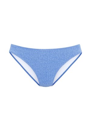 Braguita de bikini azul con diseño texturizado. Fabricada con tela elástica y forro blanco. Forma sencilla y cintura elástica.