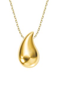 Gul dråbeformet vedhængs halskæde med en glat, blank overflade, hængende fra en delikat guld kæde. Minimalistisk og elegant design.