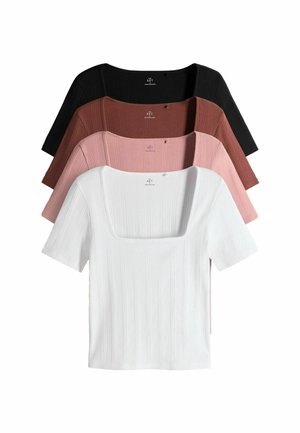 REGULAR FIT - 4 PACK SQUARE NECK - T-Shirt basic - black brown neutral white