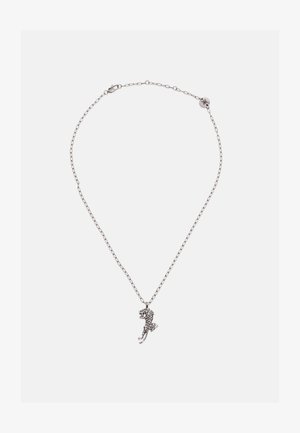 Silberkette mit einem detaillierten Tigersymbol-Anhänger, der strukturierte Streifen und einen Karabinerverschluss aufweist.