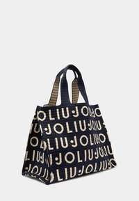 Borsa a mano color navy con motivo logo crema ripetuto. Realizzata in tessuto strutturato con due robuste cinghie per un facile trasporto.