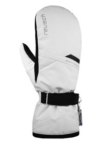 Witte wanten van softshellmateriaal, voorzien van zwarte accenten, textuurdetails en een verstelbare polsband voor een veilige pasvorm.