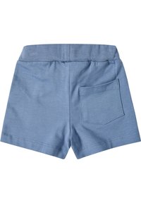 Lichtblauwe katoenen shorts met een elastische tailleband en een enkele achterzak. Zachte textuur met gestikte zomen.