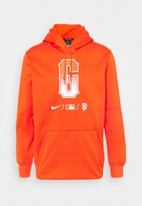 Sweat à capuche orange en tissu mélangé coton, doté d'un grand logo "G" blanc, d'une poche kangourou à l'avant et d'une capuche avec cordon. Lignes épurées et design minimaliste.