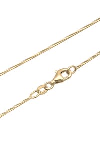 Goldbeschichtete Kettenhalskette mit strukturiertem Muster, ausgestattet mit einem Karabinerverschluss und runden Gliedern. Die Länge ist verstellbar.