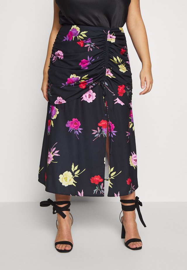 RUCHED DETAIL PRINTED MIDI SKIRT - Gonna a campana - multi
