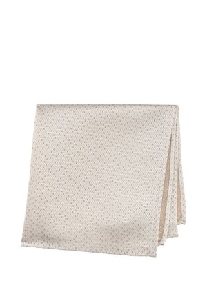 Hellbeige strukturierte Einstecktuch mit einem dezenten gepunkteten Muster, ordentlich gefaltet vor weißem Hintergrund.