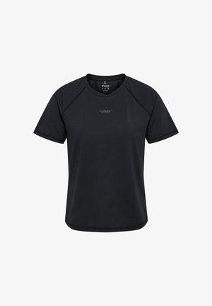 Zwart sport T-shirt met korte mouwen, een ronde hals en een klein "hummel"-logo in het midden van de borst.