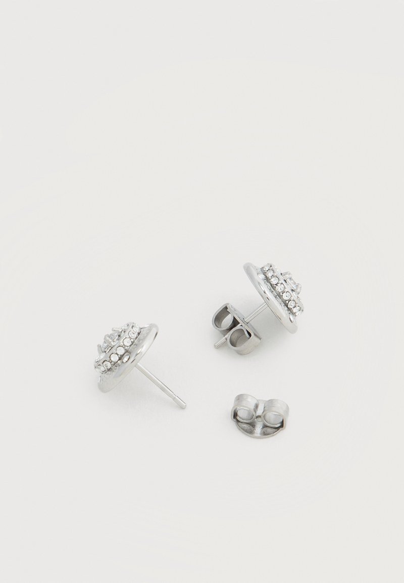 Boucles D'oreilles Rondes Argentées Avec Strass - Attache Clous, Nickel, Neuf