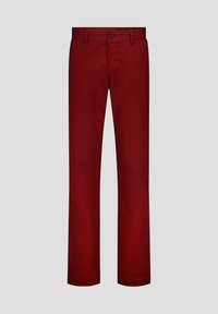 Rode katoenen chino's met een recht model, voorzien van een knoopsluiting en standaardzakken. Gladde textuur zonder zichtbare patronen.