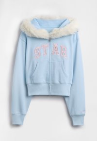 GAP SANDY LIANG VEGAN FUR-TRIM CROP ZIP HOODIE - Sudadera con cremallera - harbor blue