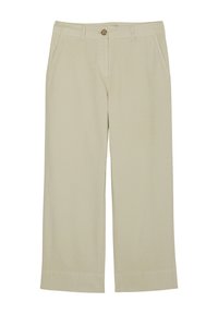 Beige wijde broek van katoen. Heeft een sluiting met een knoop aan de voorkant, twee zijzakken en een rechte zoom. Gladde textuur met een klassieke pasvorm.