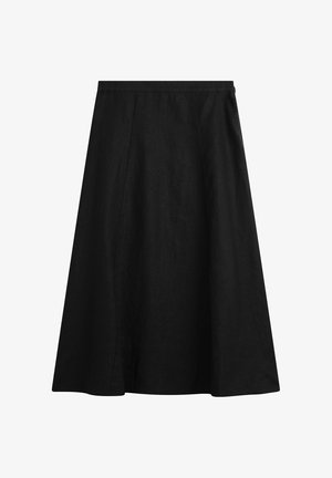 Schwarzer A-Linien-Midirock mit hoher Taille und dezenten Nahtdetails, entworfen für eine lockere, bequeme Passform.