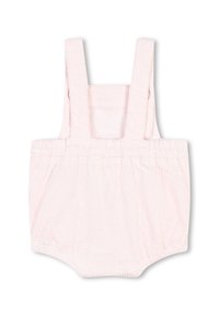 Babysuit rosa chiaro con texture a coste verticali, design senza maniche e vita elastica e aperture per le gambe per il massimo comfort.