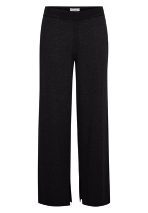 Črne široke hlače iz mehkega materiala. Imajo raztegljiv pas in stranske razpoke na robu za olajšano gibanje.