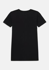 Black short-sleeve t-shirt made of cotton. Features a plain design with a round neckline and a relaxed fit. No visible logos or patterns.