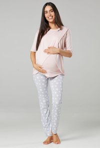 Happy Mama Pyjama set powder pink grey melange with stars - Main Image