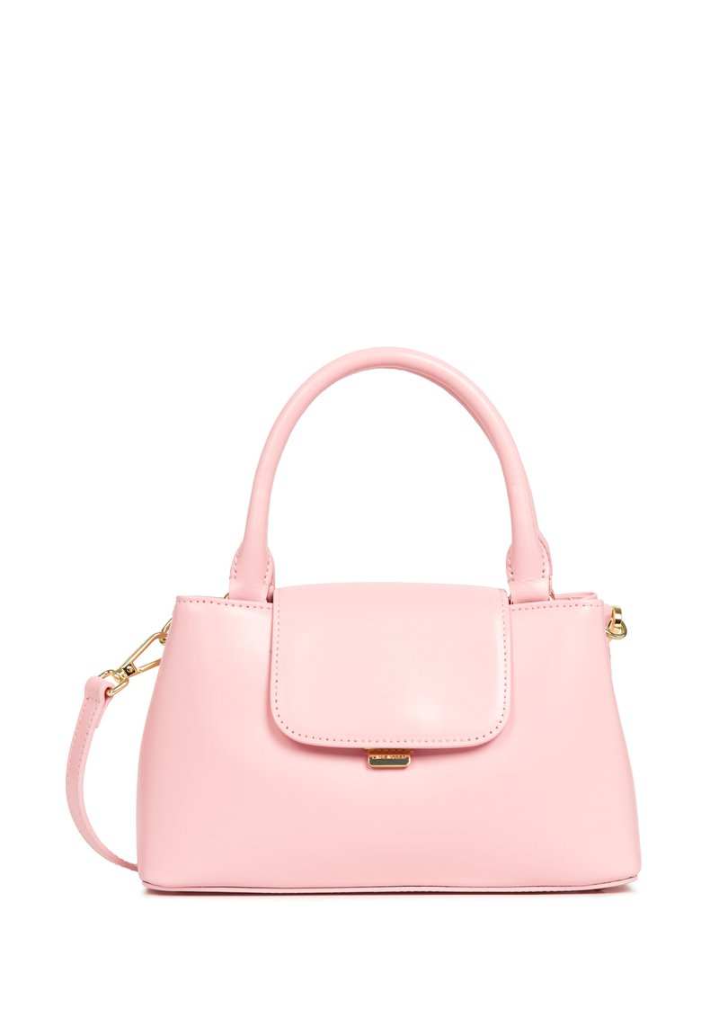 Borsa a tracolla in pelle rosa con una forma strutturata, doppi manici superiori e una tracolla rimovibile. Caratterizzata da una chiusura a pattina e finiture in oro.