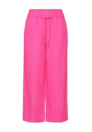 Pantalon large rose vif avec taille élastique et cordon, en tissu léger, longueur raccourcie.