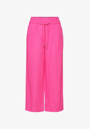 Pantalon large rose vif avec taille élastique et cordon, en tissu léger, longueur raccourcie.