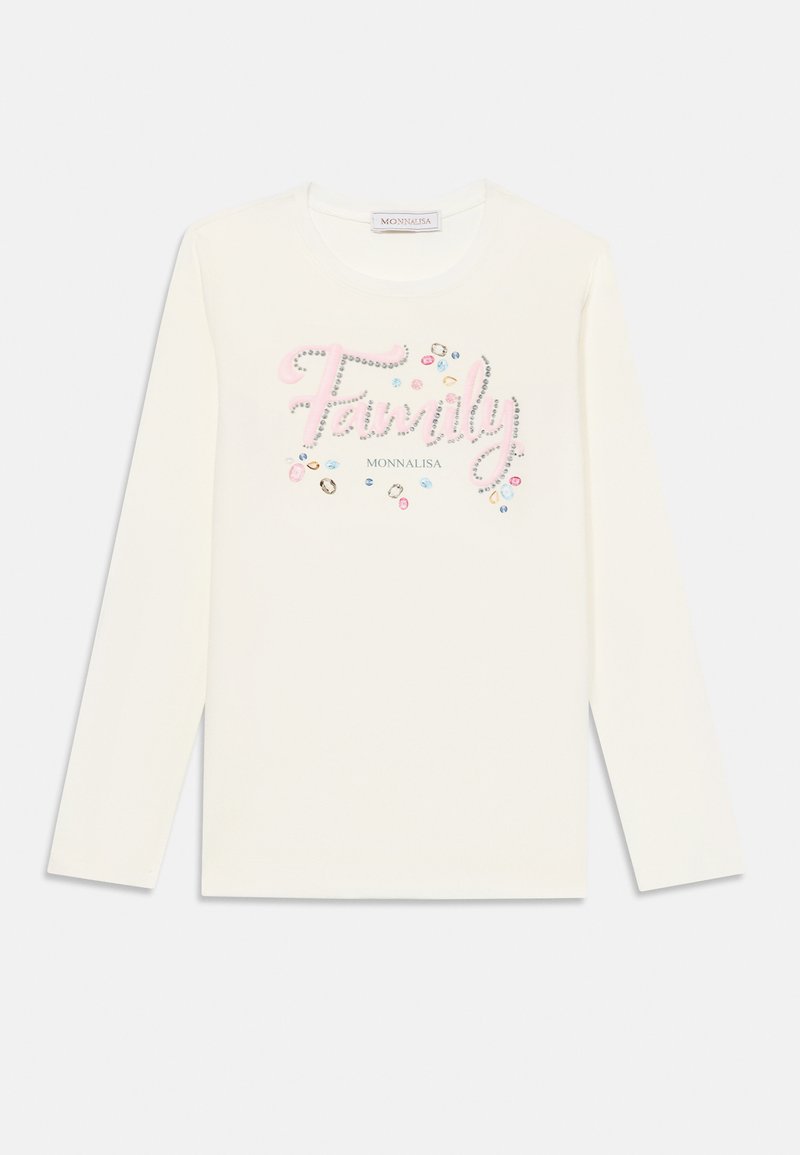 Κεραμιδί μακρυμάνικο πουκάμισο με την επιγραφή "Οικογένεια" σε ροζ χρώμα, διακοσμημένο με ρινοστάτες και πολύχρωμες πέτρες. Μαλακό ύφασμα με στρογγυλή λαιμόκοψη.