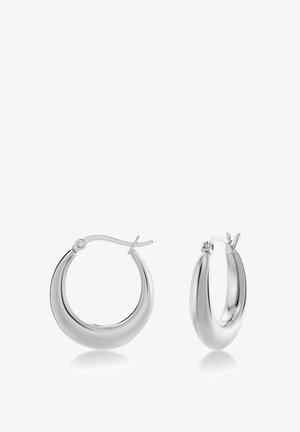 Zilveren ring oorbellen met een gladde, gepolijste afwerking. Rondvormige en scharnier sluiting ontwerp. Opvallend door hun glanzende, reflecterende oppervlak.