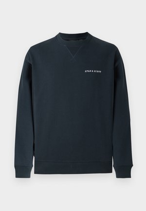 Sweat-shirt en coton bleu marine avec col rond, poignets et ourlet côtelés. Présente le logo "LYLE & SCOTT" en blanc sur la poitrine. Texture lisse.