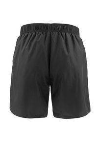 Pantalones cortos deportivos negros con cintura elástica. Tela ligera, textura suave y un diseño simple sin patrones o acentos adicionales.