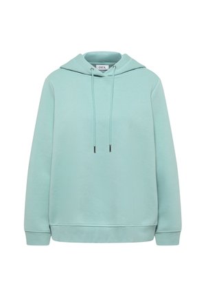 Hoodie verde menta con cappuccio regolabile, maniche lunghe e orlo a coste. Realizzato in un tessuto morbido con una superficie liscia. Design minimalista.