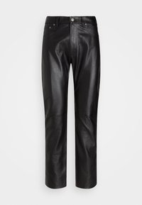 LAMBSKIN RELAXED STRAIGHT TROUSER - Kožne hlače - black