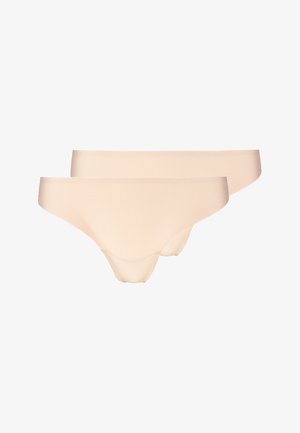 Bēšas krāsas bezšuvju bikini apakšveļa, mīksts audums, gluda tekstūra, zems vidukļa griezums bez redzamām šuvēm, iepakojumā ir divas vienības.