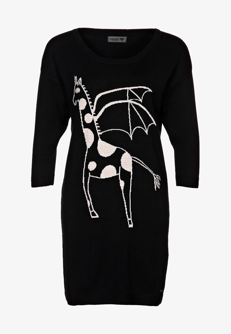 Robe noire à manches longues présentant un motif blanc d'une girafe avec des ailes de dragon à l'avant.
