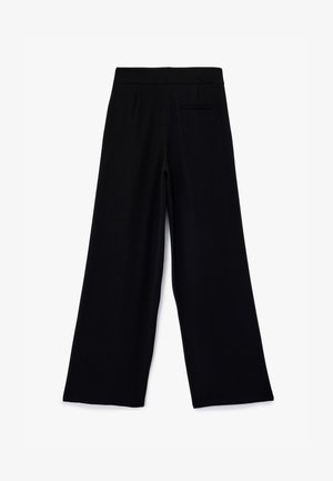 Schwarzweite Hosen mit glatter Textur, flachem Bund und einer einzelnen Gesäßtasche. Entworfen für Komfort und Vielseitigkeit.