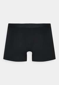 Black cotton boxer shorts with a smooth texture, featuring a wide waistband and a simple design. No visible patterns or hardware.