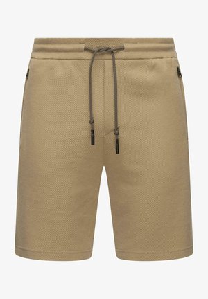 Tan vævede shorts med et struktureret mønster, elastisk talje, justerbar snor og sidelommer med lynlås.