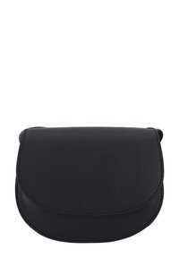 Sort læder crossover taske med en afrundet klaplukning, syede detaljer og en glat overflade. Kompakt form, der er velegnet til det vigtigste.