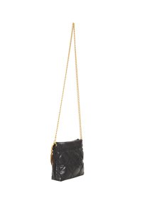 Borsa a tracolla in pelle nera con motivo trapuntato, tracolla in catena dorata, forma rettangolare e finiture con superficie testurizzata.