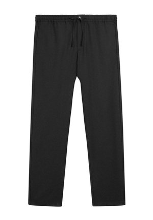 Pantaloni casual neri con elastico in vita e coulisse, vestibilità a gamba dritta e tasche laterali.