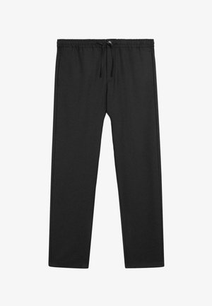 Pantaloni casual neri con elastico in vita e coulisse, vestibilità a gamba dritta e tasche laterali.