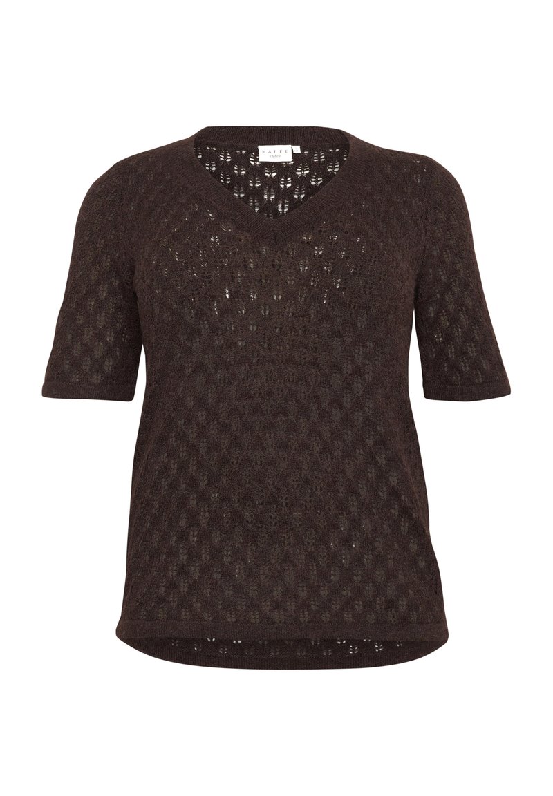 Kaffe Curve T-shirt basic donkerbruin mêleerd