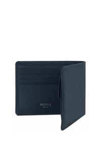 Zwarte leren bifold portemonnee met meerdere kaartsleeves en het "REDOLZ SINCE 2007" logo in de voering gedrukt.