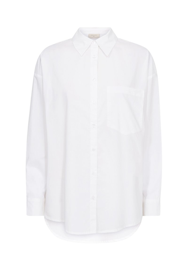 Witte blouse van katoen, met een klassieke kraag, lange mouwen, een borstzak en een ronde zoom voor een relaxte pasvorm.