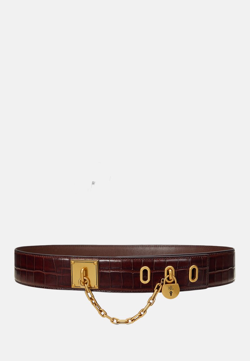 Lauren Ralph Lauren CROC EMBOSSED CHAIN PADLOCK WIDE BELT - Pásek - dark mahogany