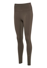 Nahtlose, olivgrüne Sportleggings mit hoher Taille, durchgehenden Beinen und dezenten Nahtdetails entlang der Nähte.