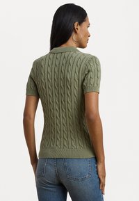 Lauren Ralph Lauren CABLE KNIT COTTON POLO JUMPER - Pikeepaita - sage green