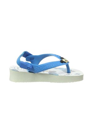 Sandalo blu per bambini con decorazione di Topolino, cinturino regolabile sul tallone e suola bianca testurizzata.