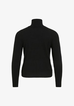 Melna, garām piedurknēm turtleneck džemperis ar pieguļošu dizainu un gludu tekstūru, ar augstu kaklu un bez redzamām aizdaru detaļām.