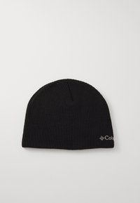 Czarna dzianinowa czapka wykonana z miękkiego materiału. Posiada prążkowaną strukturę oraz małe białe logo z boku. Klasyczny okrągły kształt.